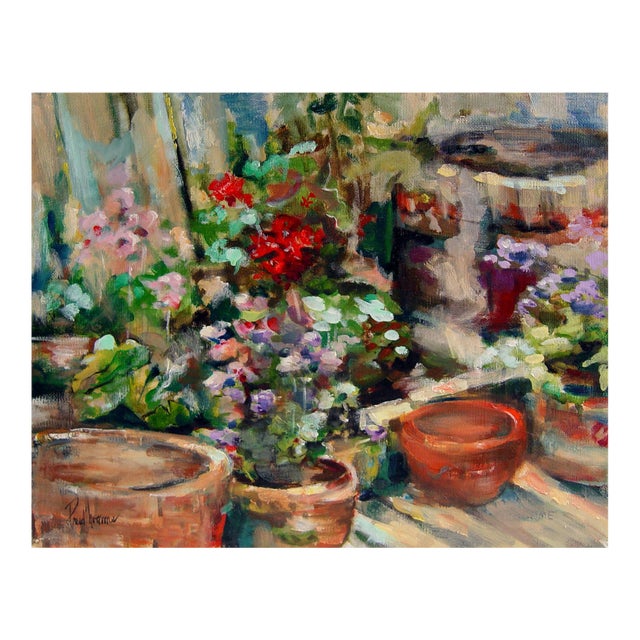 Late 20th Century Impressionist Patio Garden Painting For Sale