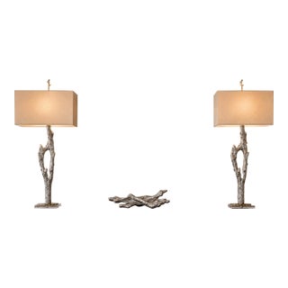 Organic Modern Regina Andrew Tall Amber Silver Toned Driftwood Style Table Lamps For Sale