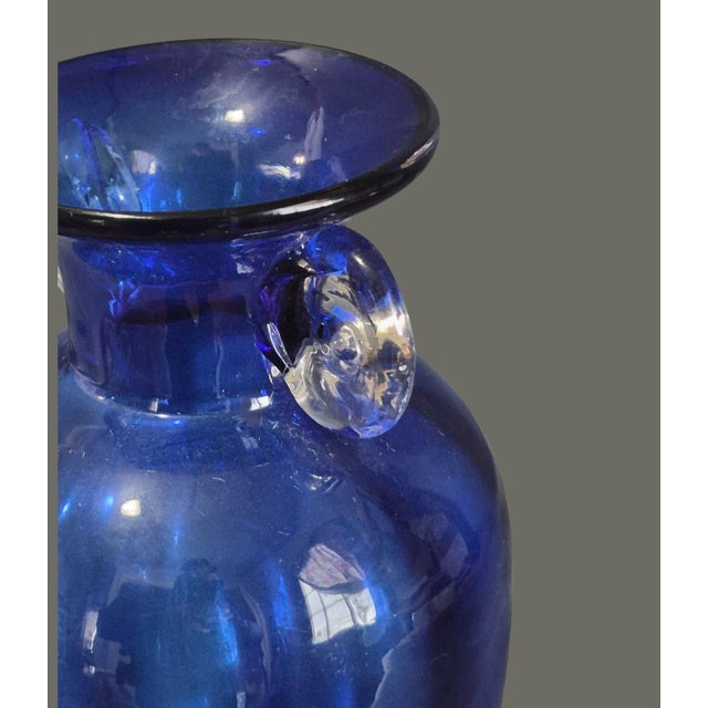 Vintage Hand Blown Art Glass Cobalt Blue Neoclassical Form Vase For Sale - Image 4 of 9