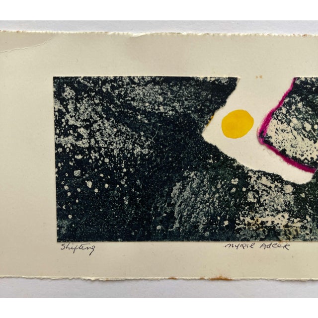 1960s "Shifting" Collage Intaglio Etching Blue Yellow Pink Ny Artist Myril Adler For Sale - Image 4 of 9