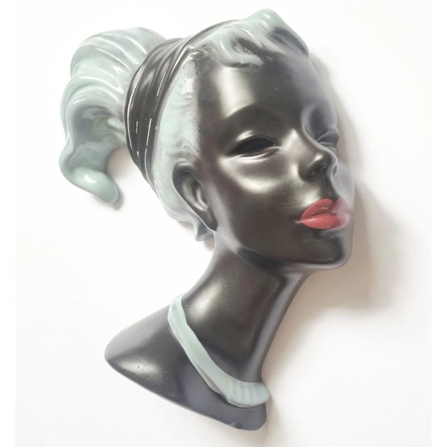 Mid-Century Wall Ceramic Sculpture Woman Face Mask, Germany, 1968 For Sale - Image 6 of 12