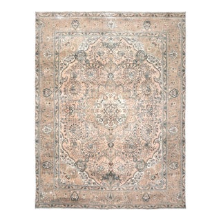1970s Vintage Persian Handmade Wool Cotton Beige Area Rug For Sale