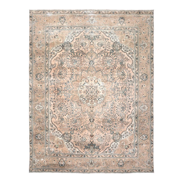 1970s Vintage Persian Handmade Wool Cotton Beige Area Rug For Sale