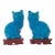 Cat Figurines Pair Blue Porcelain Statue on Rosewood Bases Vintage Oriental Decor For Sale