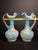 Antique Pair Victorian Blue Satin Cased Glass Pitcher Ewers Hand Painted Orchids Frosted Coral Branch Handles Ruffled Rim - a Pair For Sale - Image 16 of 18