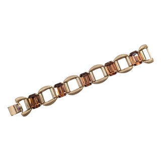 Vintage Signed Napier Goldtone Emerald Cut Faux-Topaz Bracelet For Sale