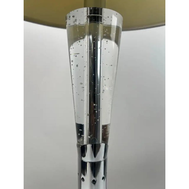 2010s Modern Glass Column Table Lamp With Chrome Base and White Shade For Sale - Image 5 of 14