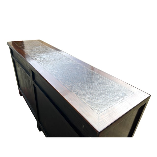 1990s Oriental Brown Rattan Top 4 Drawers Credenza Buffet Sideboard Console Cabinet For Sale - Image 5 of 6