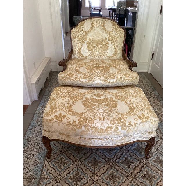 Wide & Comfy Vintage French Velvet Chair & Ottoman Chairish