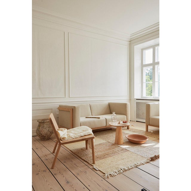 LIFT Minimalist Three-Seater Sofa in Walnut Wood and Pearl Fabric Seat by Julien Renault For Sale - Image 6 of 9