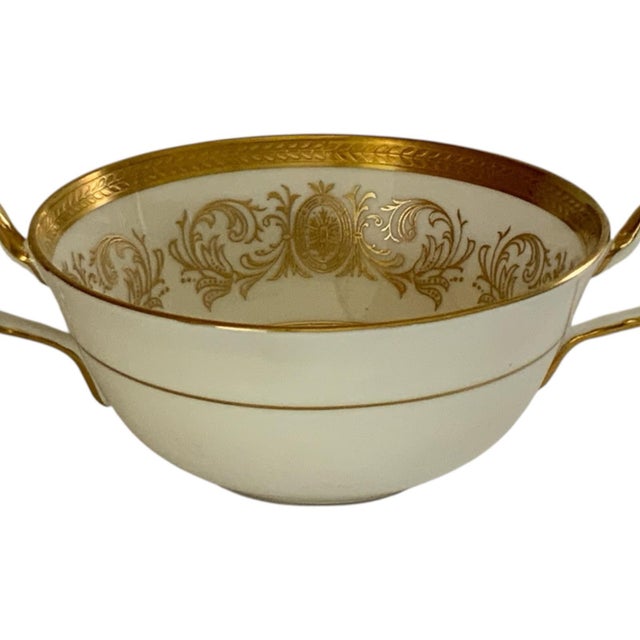 English Aynsley Imperial Gold Fine Bone China Cream Soup Double Handle Bowl Staffordshire, England 1970s-1980s For Sale - Image 3 of 4