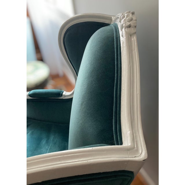 Mid 20th Century Mid-20th Century French Provincial Wingback Chair in Kravet Peacock Blue Velvet For Sale - Image 5 of 18