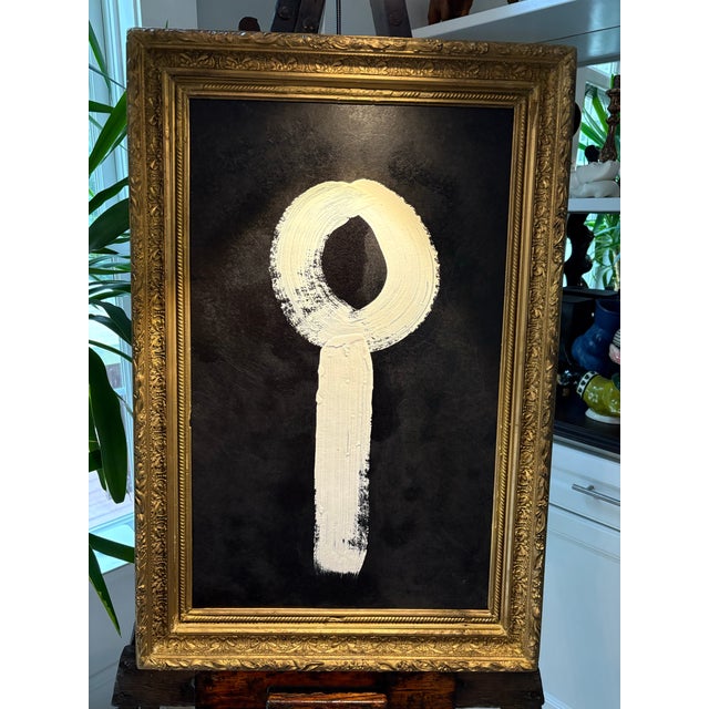 "The Key" a new abstract modern black and white painting by ES Melfi. This contemporary piece features an emphatic symbol...