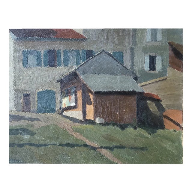 Marius Chambaz, Petite Grange, 1942, Oil on Paper on Wood For Sale