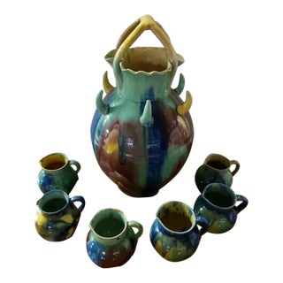 1970s Vintage Handmade Centerpiece Pitcher With 6 Small Hanging Pitchers For Sale