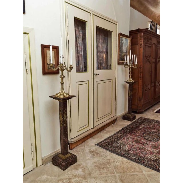 Empire Red Marble Pedestals with Brass Applications, Set of 2 For Sale - Image 10 of 10