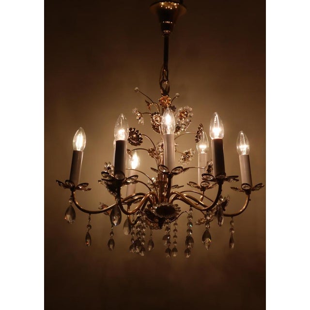 Gold Large Gilt Brass Flower-Shape Chandelier from Palwa, Germany, 1970s For Sale - Image 8 of 18