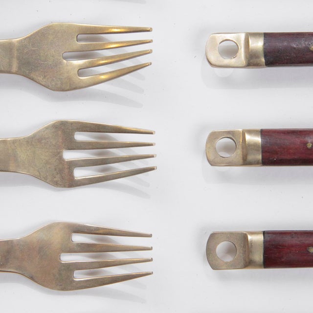 Modern Brass and Wood Cutlery Set by Carl Cohr, 1960s, Set of 19 For Sale - Image 4 of 12