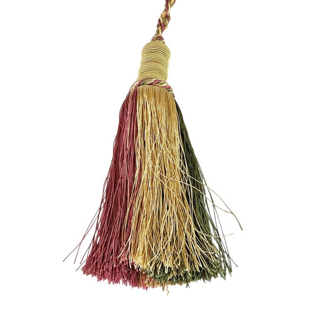 French Provincial Vintage French Passementerie Gold and Pink Tassel With Antique Key For Sale - Image 3 of 4
