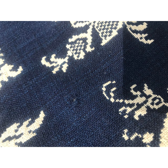 Textile Antique 1844 Jacquard Hand-Loomed Blue Cream Cotton Wool Textile Coverlet For Sale - Image 7 of 13