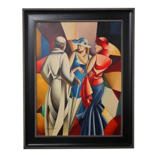 Zancisco Art Deco 3 Lady Oil Painting on Canvas For Sale