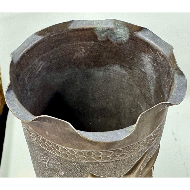 Artistic Pair of World War I Brass Trench Art Vases Decorated With a Lily Floral Motif - Dated November 1917, Madgeburg, Germany For Sale - Image 11 of 11