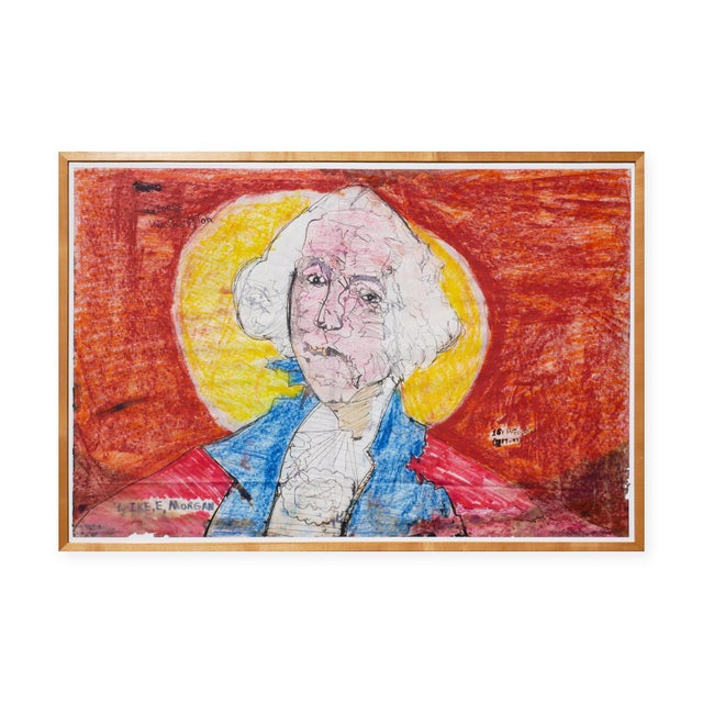 Late 20th Century Ike E. Morgan “Untitled” Orange, Blue & Yellow Abstract Portrait of George Washington, 1990s For Sale - Image 5 of 12