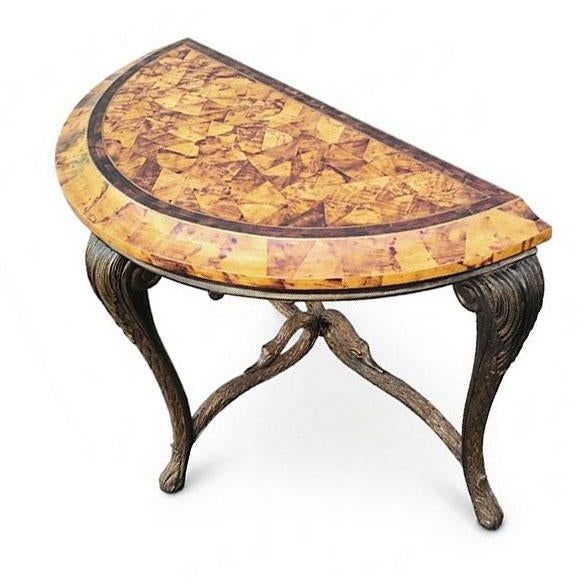 Art Deco Table - Rare Pen Shell Demi-Lune Console With Swans For Sale - Image 3 of 9