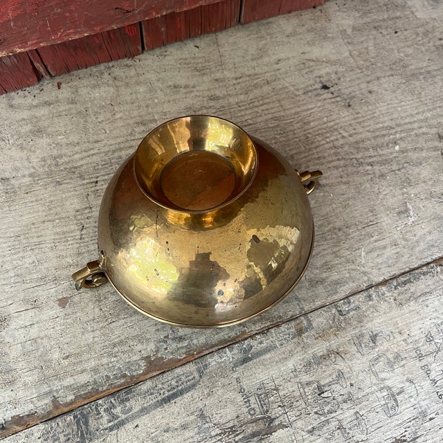 Brass Vintage Hammered Brass Footed Compote Bowl With Handles For Sale - Image 8 of 8