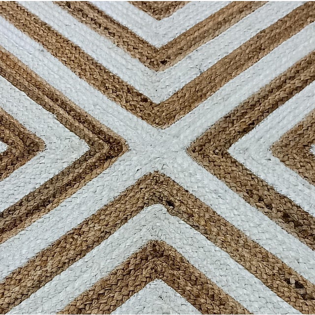 Handwoven Natural Jute Geometric Chevron Doormat Rug For Sale - Image 4 of 9