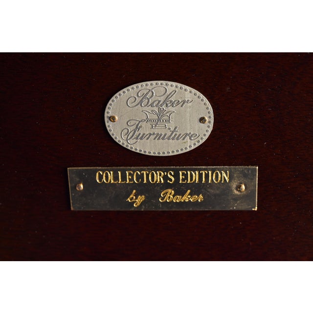 1980s Baker Furniture Georgian Banded Mahogany Double Pedestal Extension Dining Table, Newly Refinished For Sale - Image 14 of 15