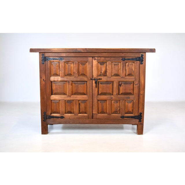 1960's Spanish Cabinet console buffet from Northern Spain, constructed of solid wood featuring deep offset paneling on two...