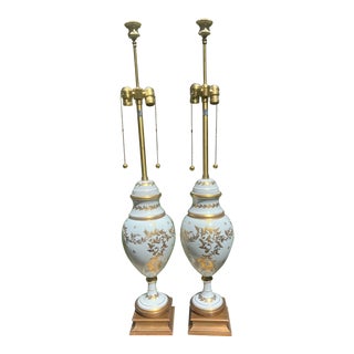 Mid 20th Century Vintage Marbro Lamp Co. Blanc De Chine Porcelain Lamps - Set of 2 For Sale