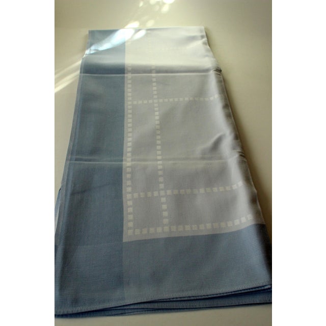 1960s Vintage - beautifull old damask cotton tablecloth 49,2" x 59", in light blue with white stripe pattern, in excellent...