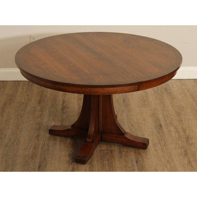 2000 - 2009 Stickley Mission Collection Oak Round Pedestal Dining Table For Sale - Image 5 of 18