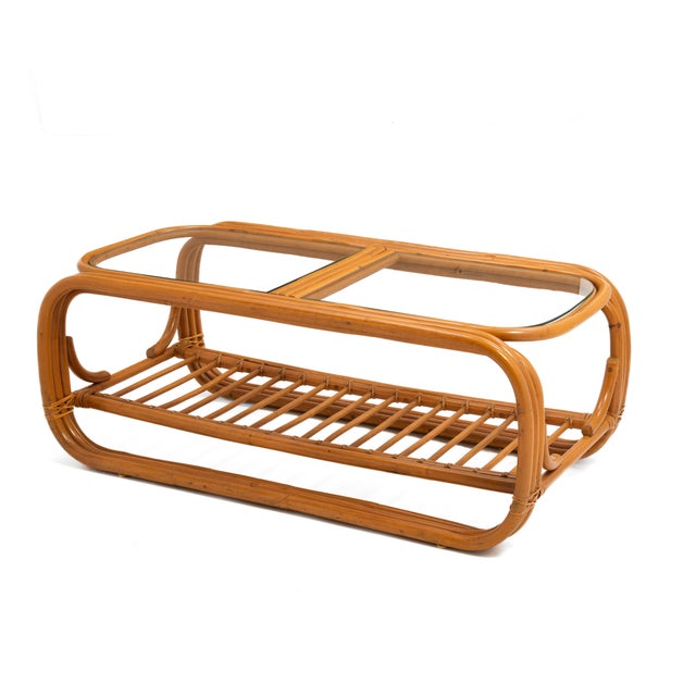 Four Band Pretzel Rattan Set Sofa Settee Coffee Table Two End Tables After Paul Frankl Five Piece Living Room Set For Sale - Image 15 of 18