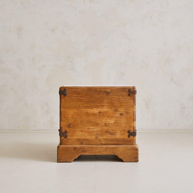 1950s French Oak + Iron Armchair in Almond Velvet, 1950s - 2 Available For Sale - Image 5 of 11