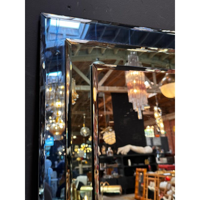 Glass Mid Century Italian Fully Blue Wall Mirror 1980s For Sale - Image 7 of 10