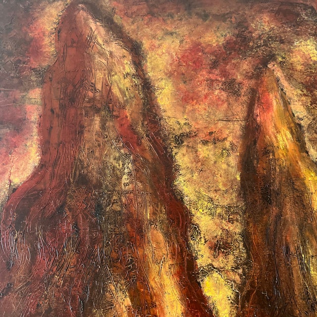 Raspberry Red 1990s Modern Oil on Canvas Abstract Expressionist Style Framed Signed by American Artist Irene Boone Titled Trees For Sale - Image 8 of 12