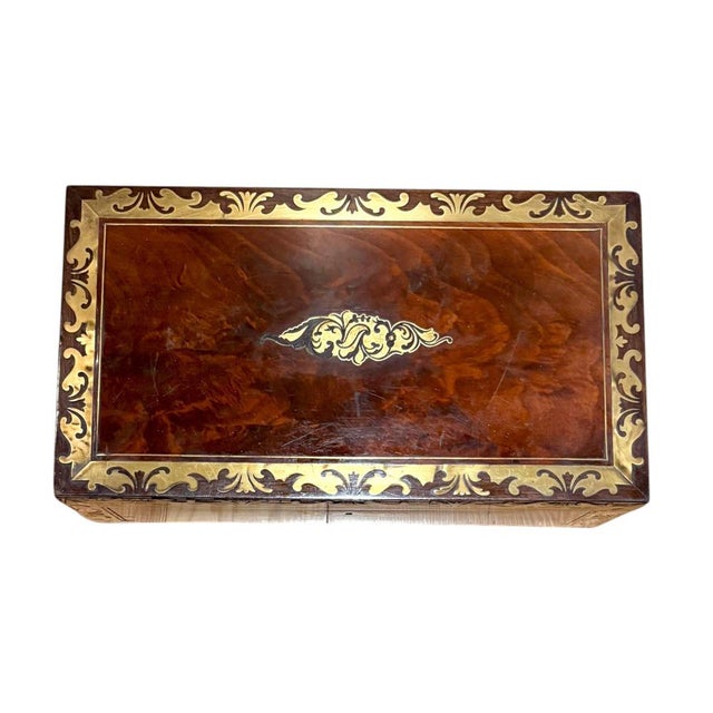 Victorian Brass Inlaid Mahogany Writing Slope with Secret Drawers For Sale - Image 9 of 18