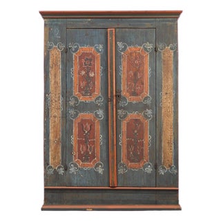 Rustic Farmhouse Painted Folk Art Bridal Cabinet For Sale