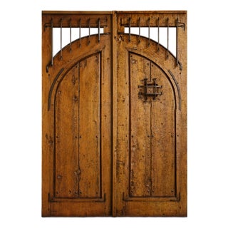 Handcrafted Solid Wood Rustic Exterior Double Door – Custom Mexican Design Made to Order For Sale