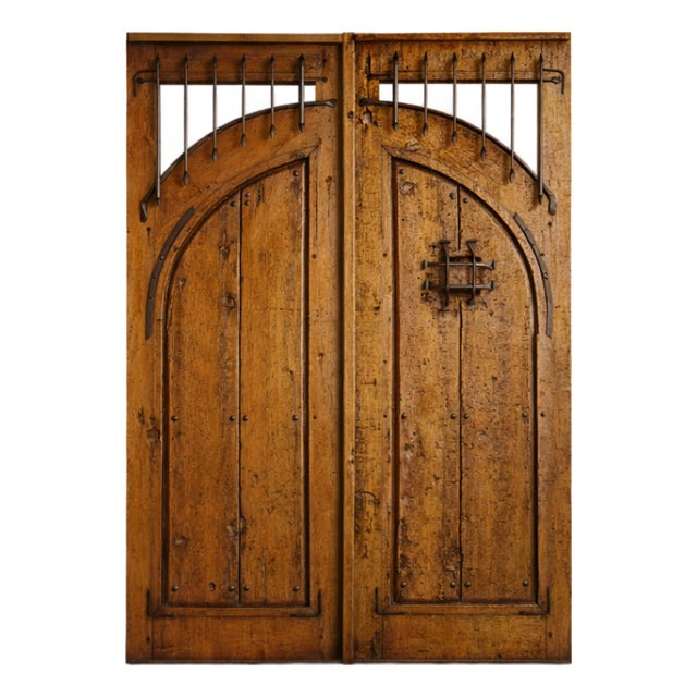 Handcrafted Solid Wood Rustic Exterior Double Door – Custom Mexican Design Made to Order For Sale