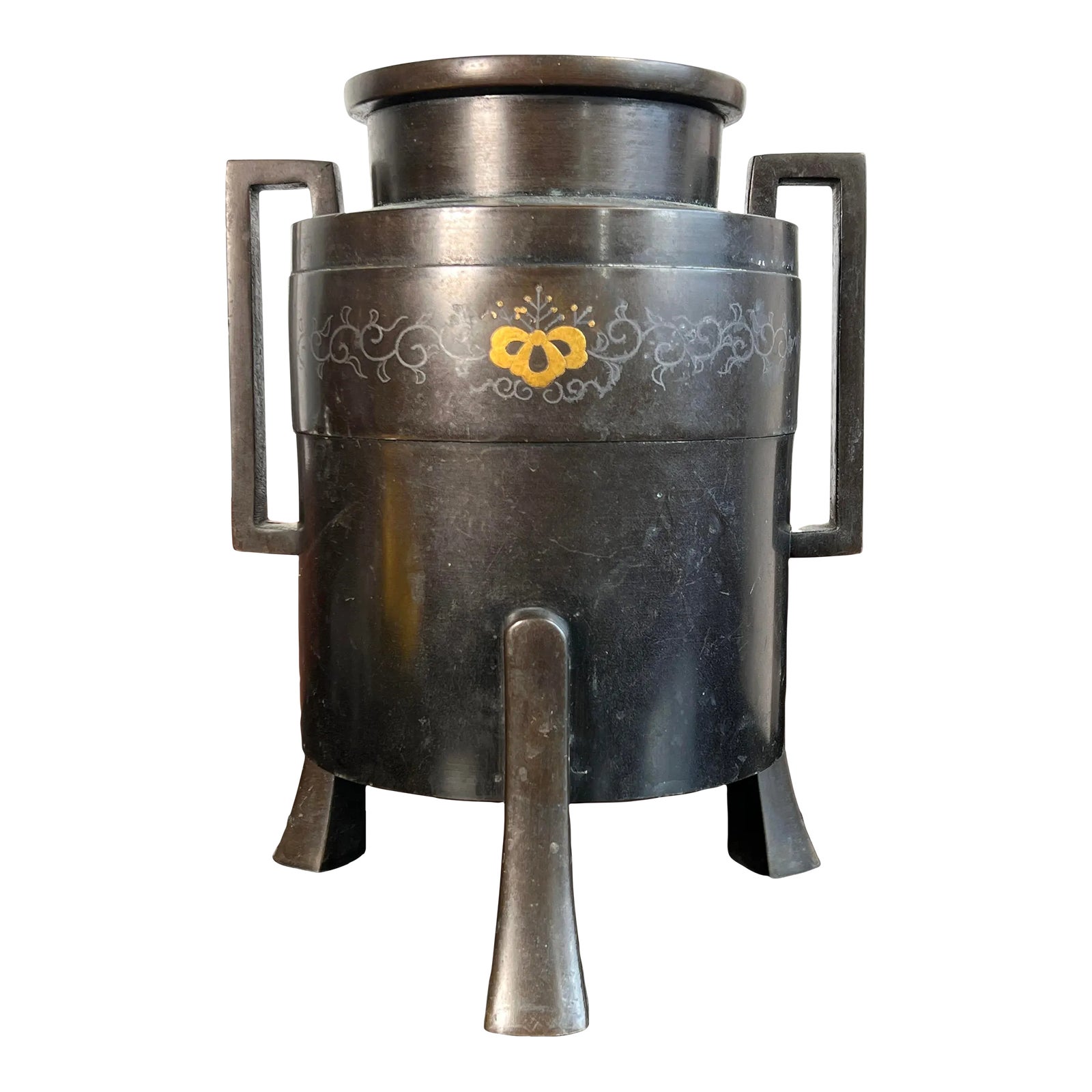 Vintage 1930's Showa Era Japanese Bronze Handled Vase