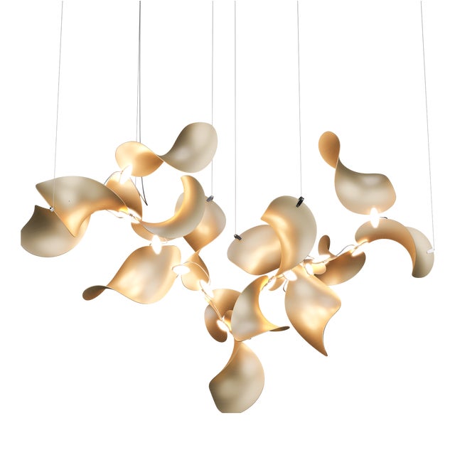 Dune 16 Cluster Chandelier with Shades in Gold Metallic Tone by Daniel Becker for Moss Objects For Sale