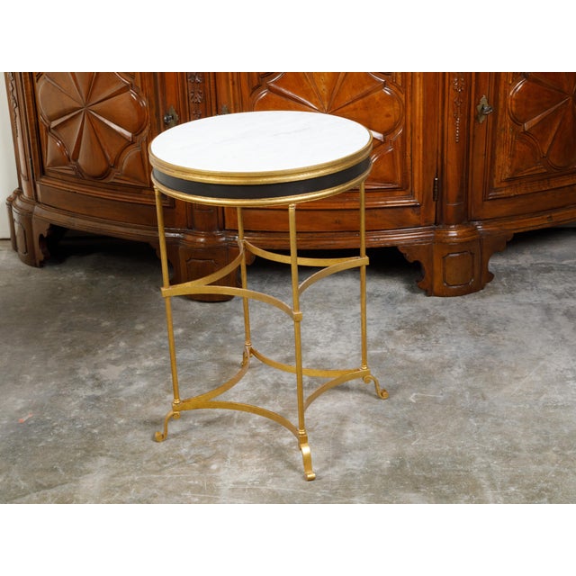 Italian Midcentury Gilt Metal Table with Marble Top and In-Curving Stretchers For Sale - Image 9 of 10