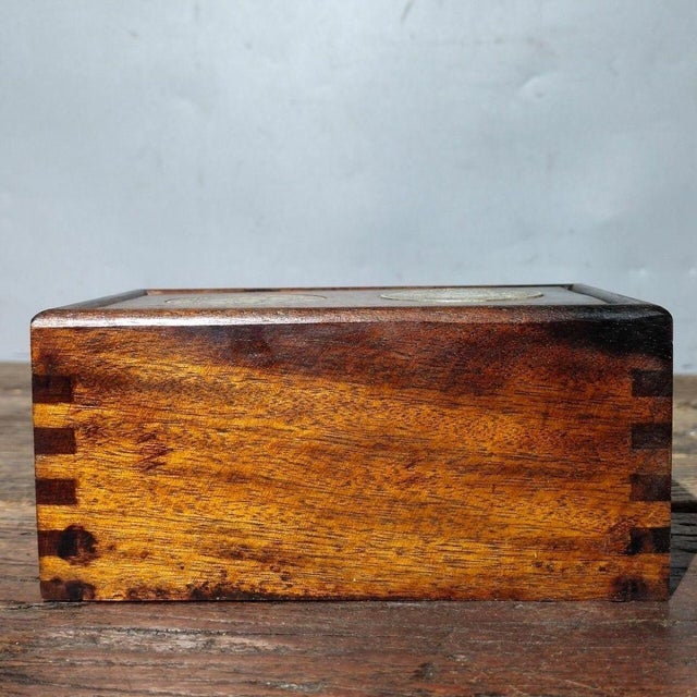 Asian 1970s Rosewood Decorative Box Inlaid With Silver Dollar Coins For Sale - Image 3 of 9
