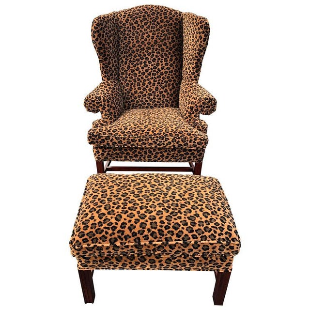 1980s Vintage Animal Print Wingback Chair And Ottoman Chairish