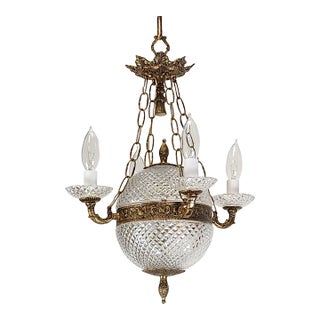 Antique 5 Light Baccarat Style Empire Brass Crystal Chandelier ~ Pair Available For Sale