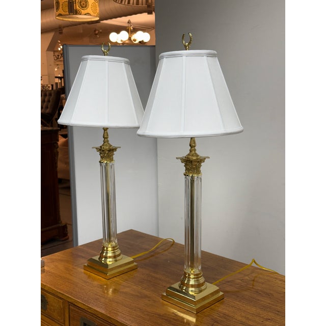 Mediterranean Remington Lamp Crystal Corinthian Column Table Lamps, Pair For Sale - Image 3 of 12